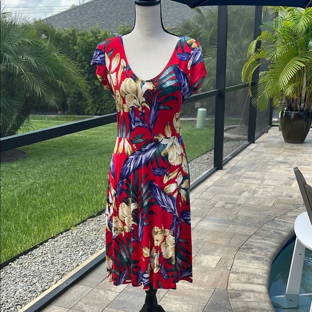 Lascana VENUS Red and Blue Midi Sundress with Flutter Sleeves